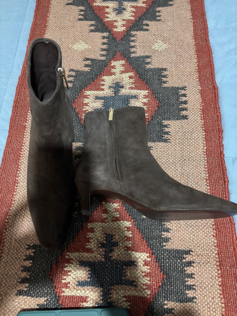 Women's Dark Brown Suede Ankle Booties with Side Zip